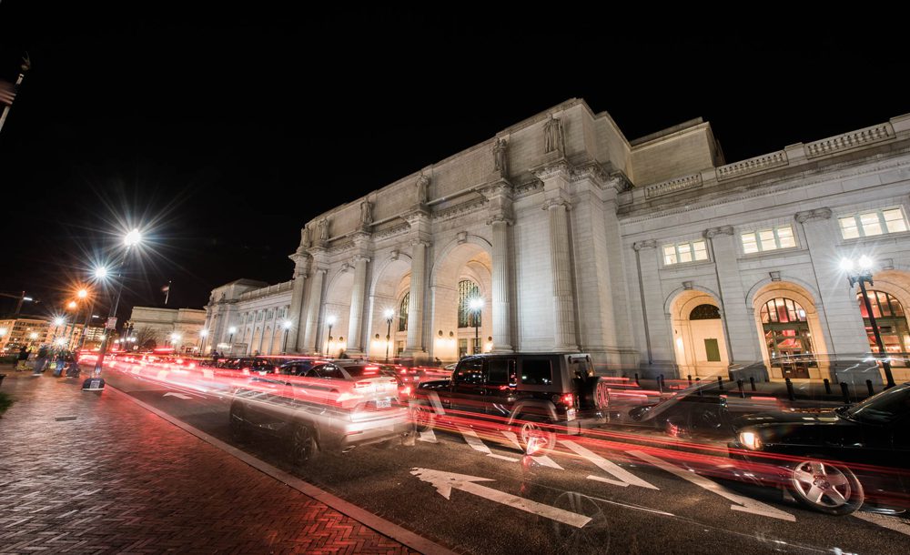 Outdoor View of Union Station at Night.