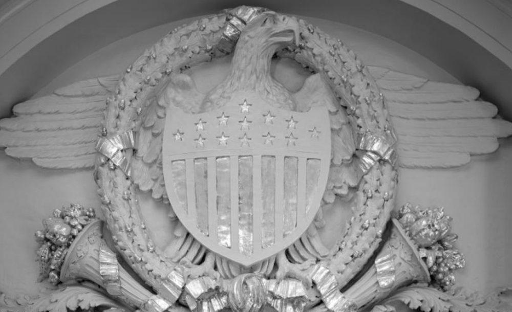 Seal on Entrance of Presidential Suite Not Set Up for an Event, featuring the Historical Design Elements of Union Station.